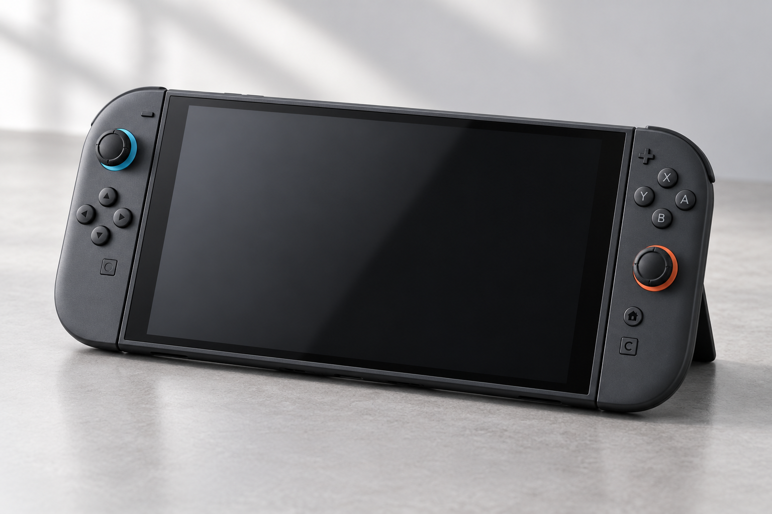Nintendo Switch 2 主机及左右Joy-Con 2,关屏横版型号图